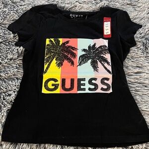 Guess Black Tee with Vibrant Palm Design